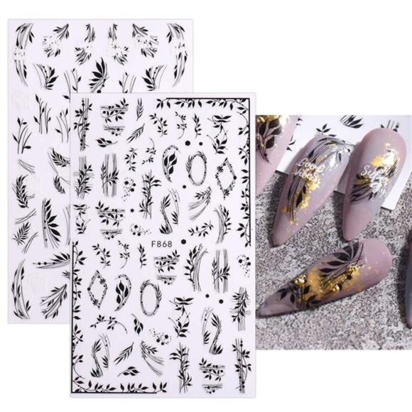 10 Sheets Flower Spring Nail Art Stickers Decals Self-Adhesive Black Nail Art - Picture 6 of 7